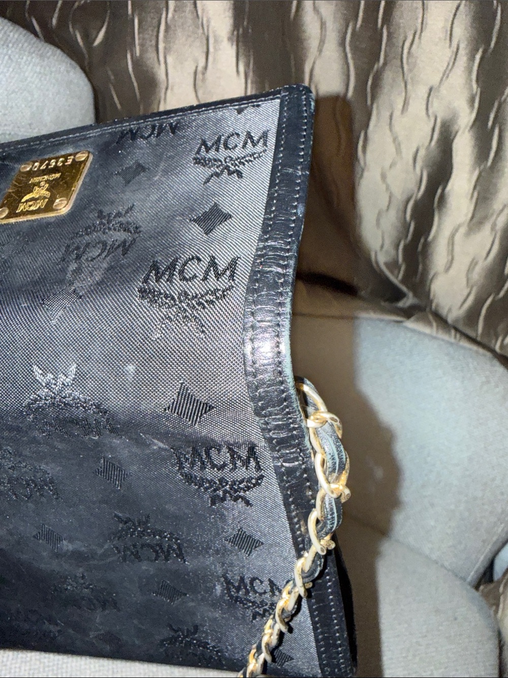 MCM Black Monogram Chain Shoulder Bag Clutch with Gold Plate - Picture 5 of 12